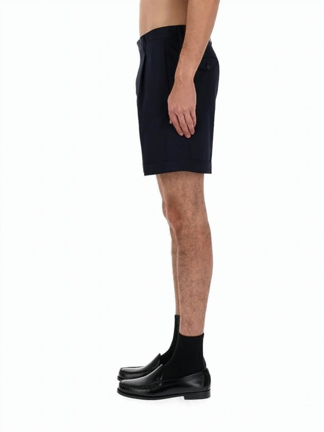 Tailored Blue Shorts with Cuffed Hems