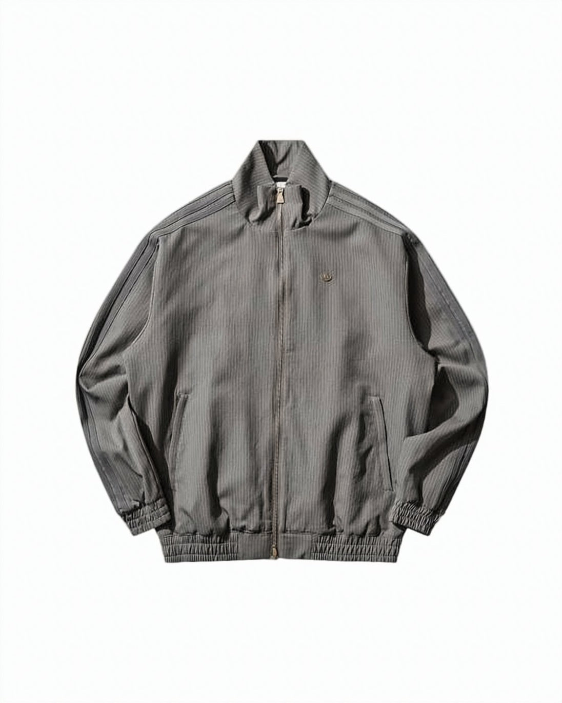 Ribbed Texture Jacket with Stand Collar and Full Front Zipper