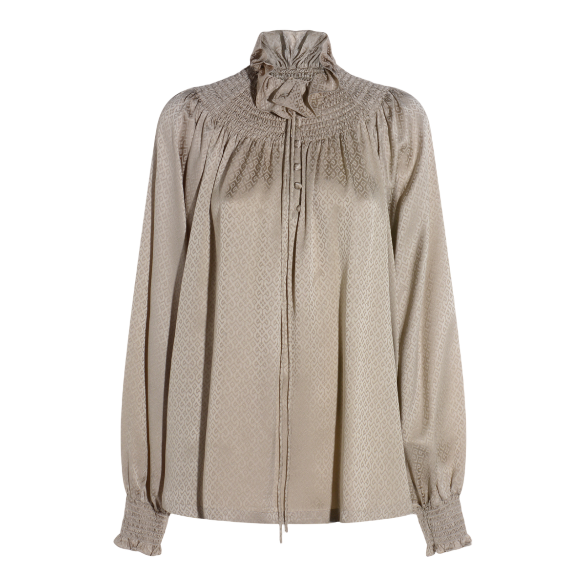 Ruffled Neckline Blouse with Puff Sleeves