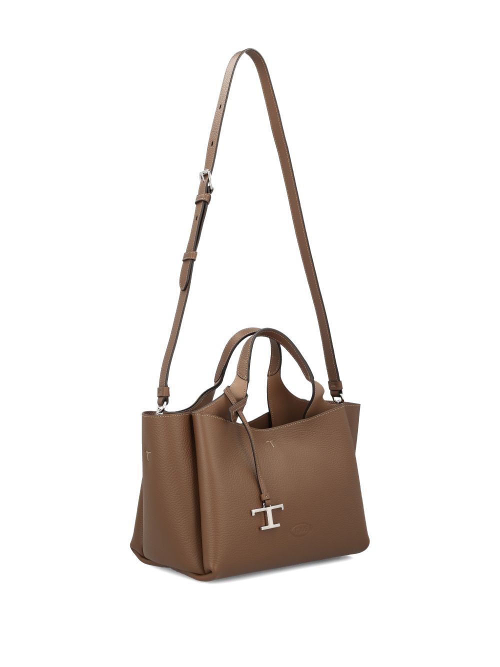Structured Grained Leather Tote with Silver-tone Hardware