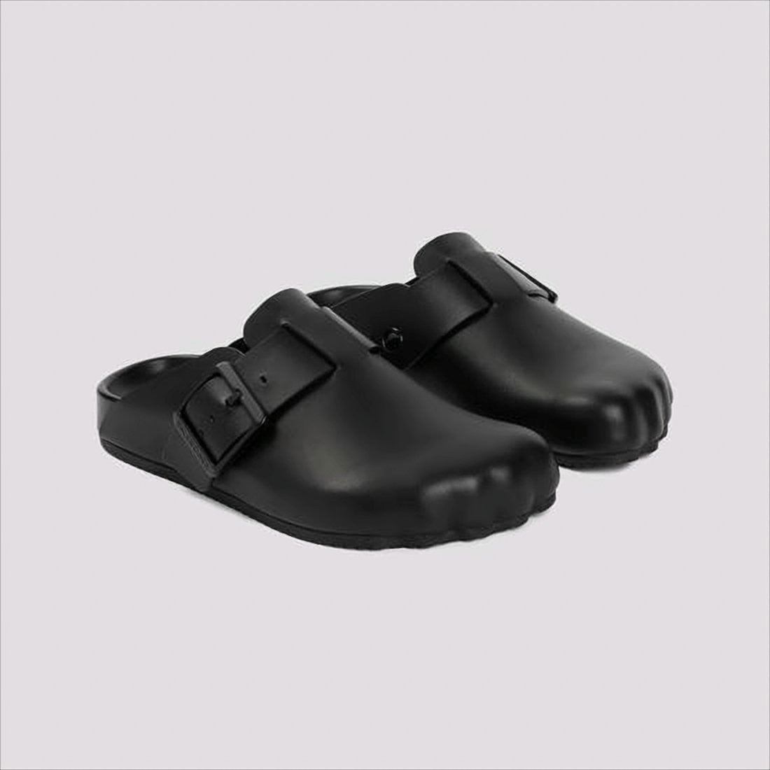Black Calf Leather Mule with Statement Buckle