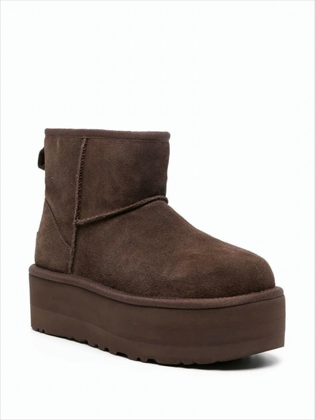 Ankle-High Brown Suede Boots with Platform Sole and Wool Lining