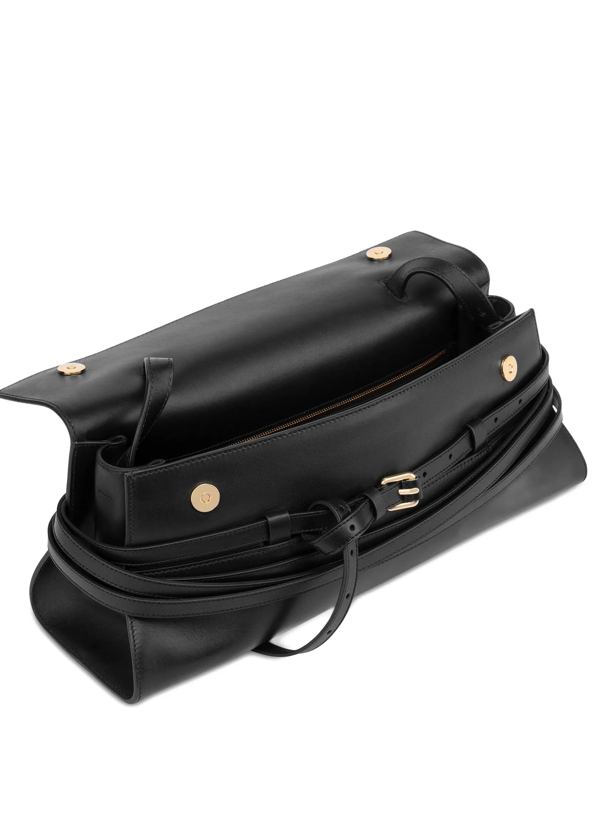 Black Structured Nappa Leather Handbag With Belt