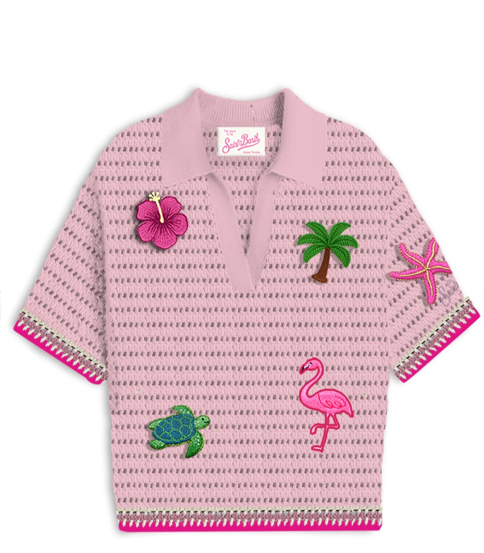 Pixie Lace Pink V Neck Polo