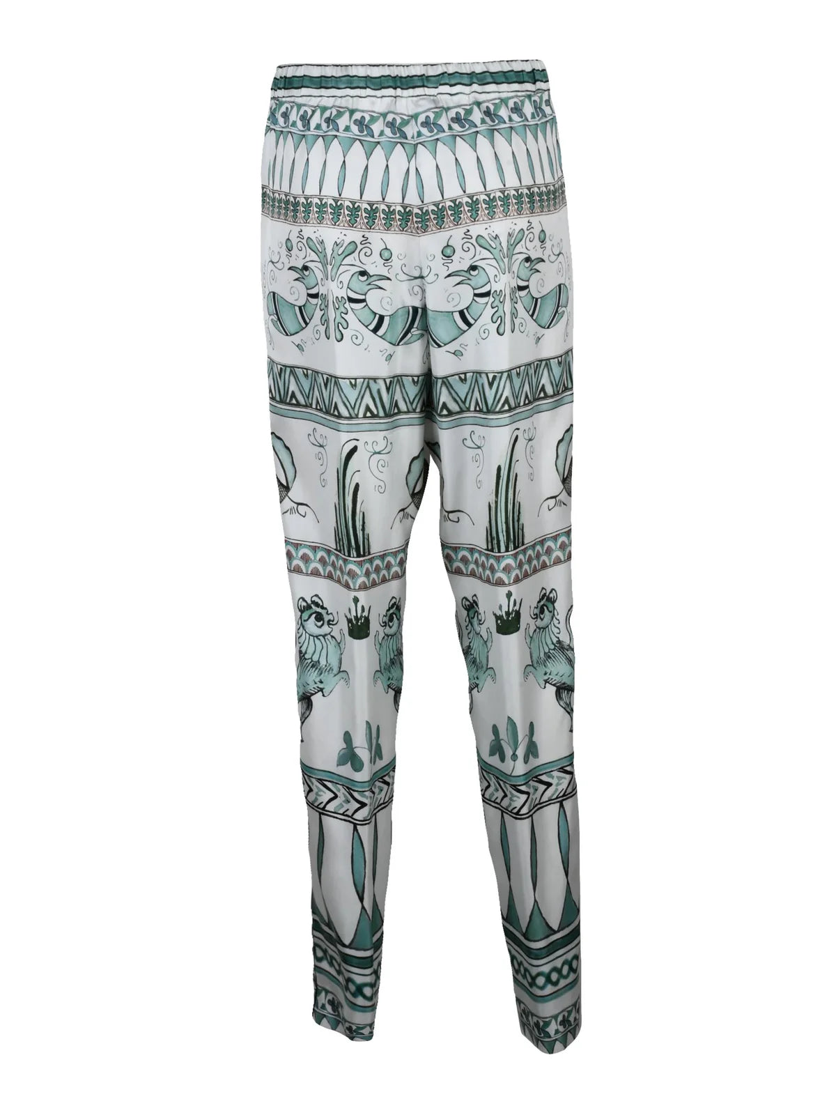 Women'S Silk Trousers - White/Green