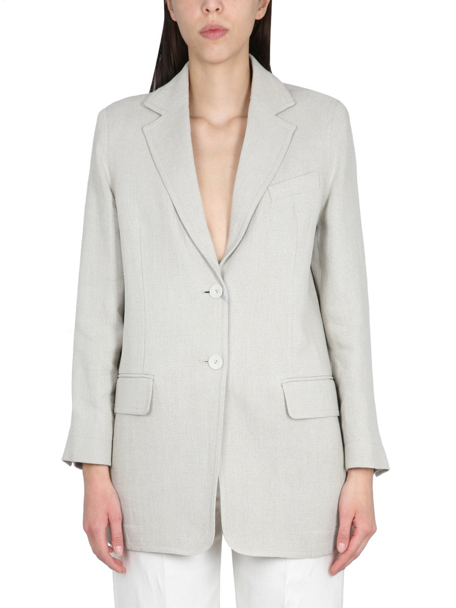 Textured Flax Linen Jacket with Front Button Closure