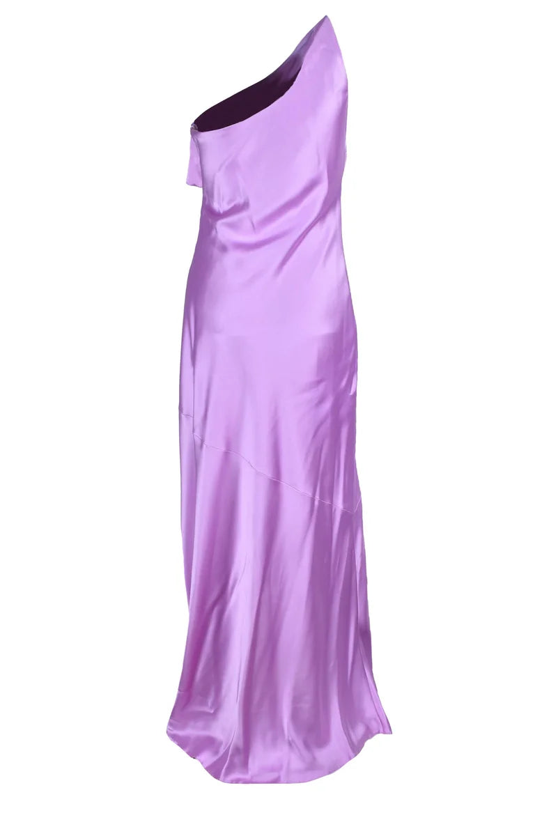 Asymmetrical One-Shoulder Purple Long Dress