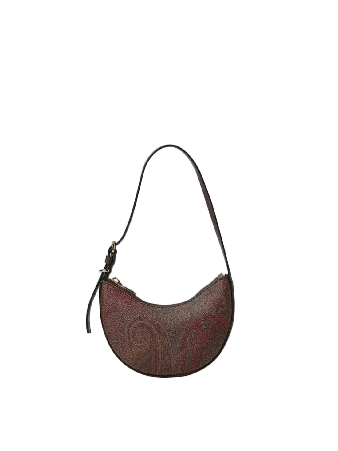 Crescent-Shaped Shoulder Bag with Paisley Pattern