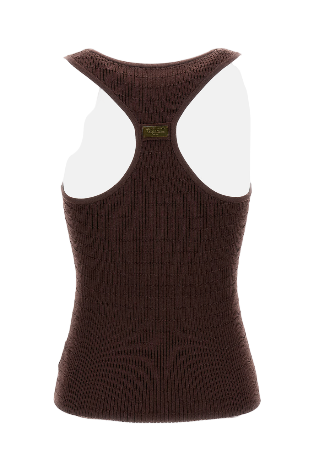 Ribbed Knit Top with Gold-tone Button Detail
