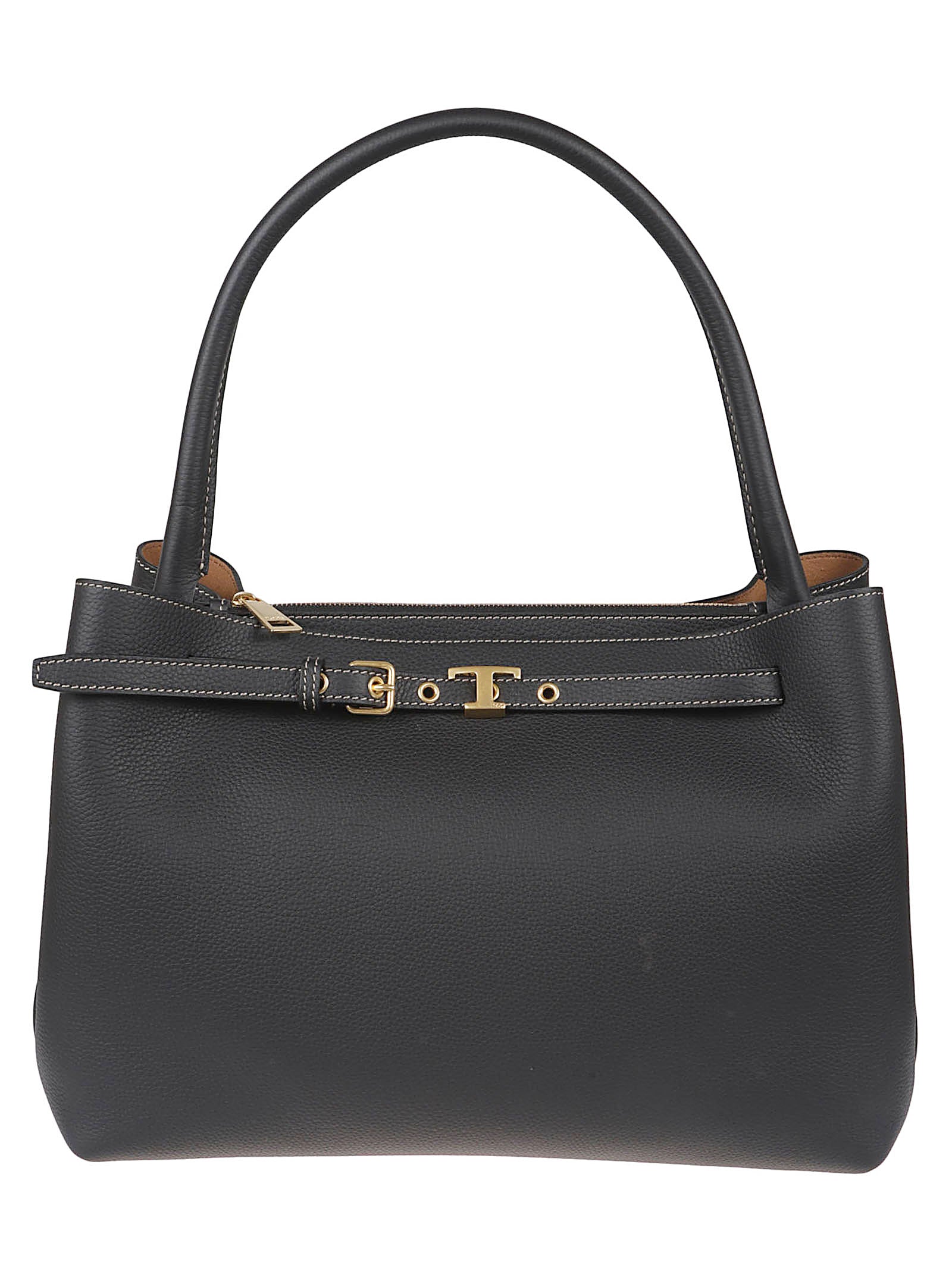 Structured Handbag In Textured Black Leather