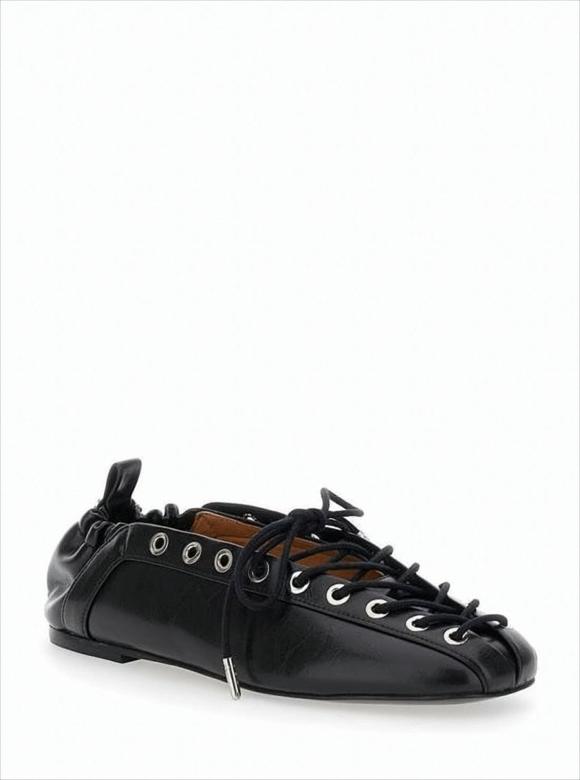 Pointed-Toe Flat Shoes With Lace-Up Front And Gathered Elastic Back
