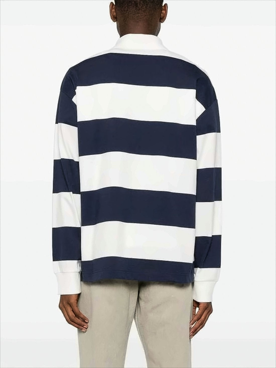 Horizontal Striped Polo Collar Shirt in Navy