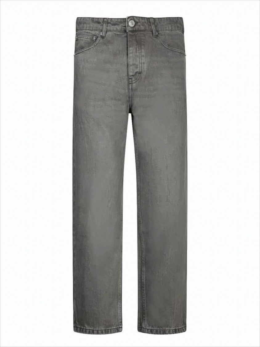 Straight-Leg Grey Denim Pants With Classic Five-Pocket Design