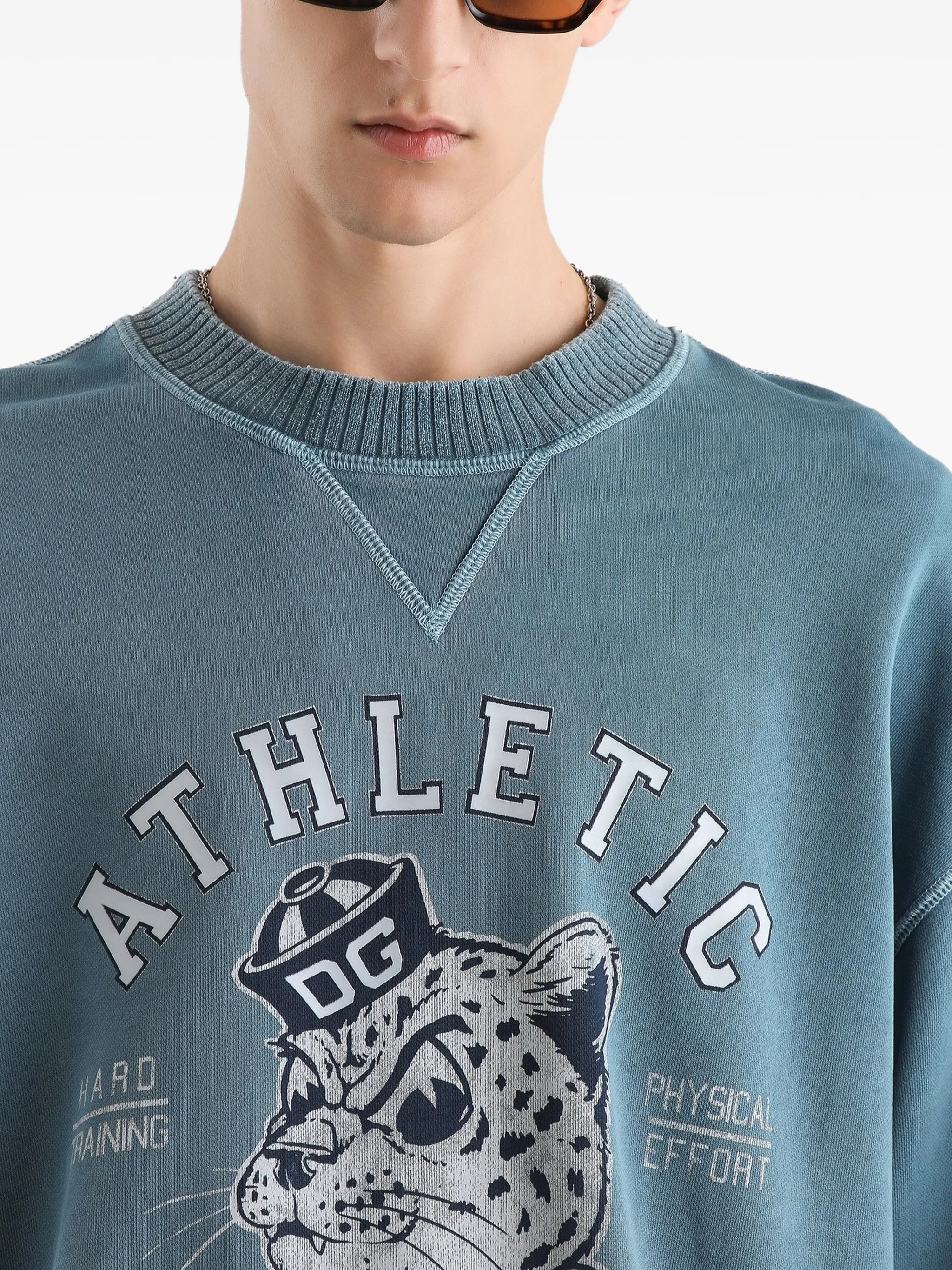Washed Blue Relaxed Fit Leopard Sweatshirt