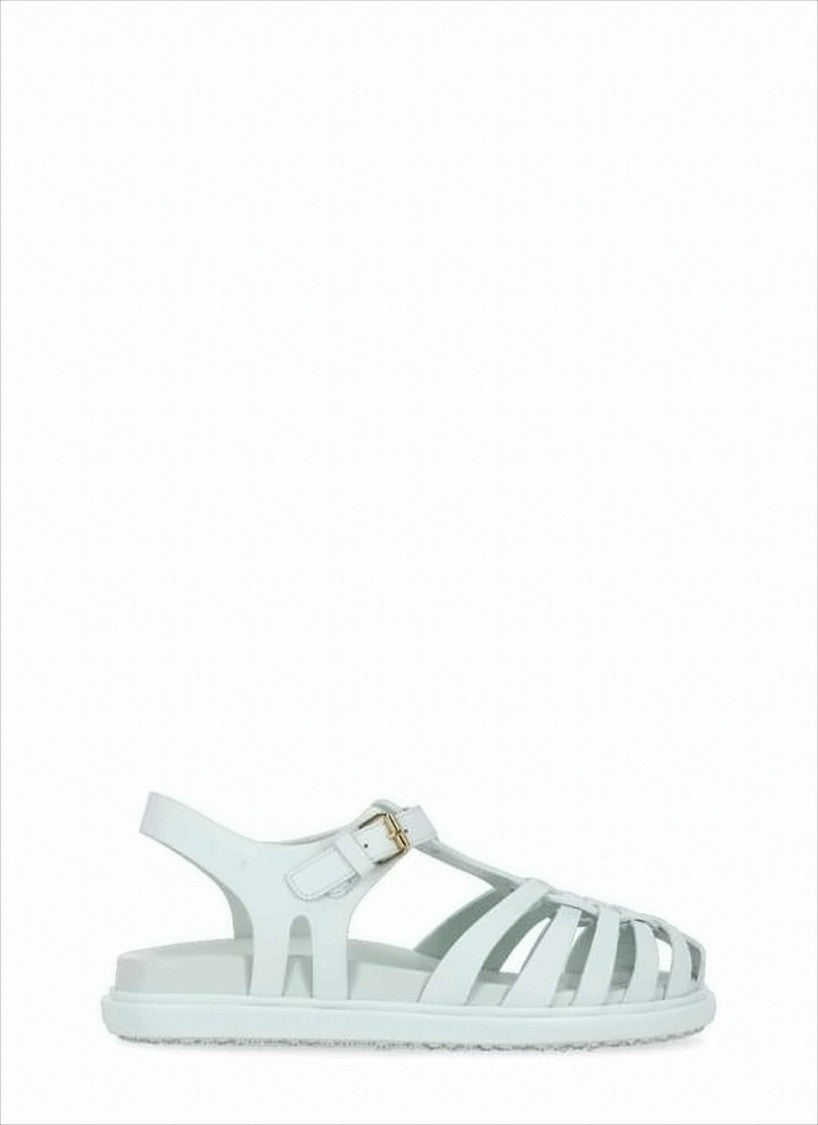 Woven Leather Strap Sandals with Ankle Buckle Closure