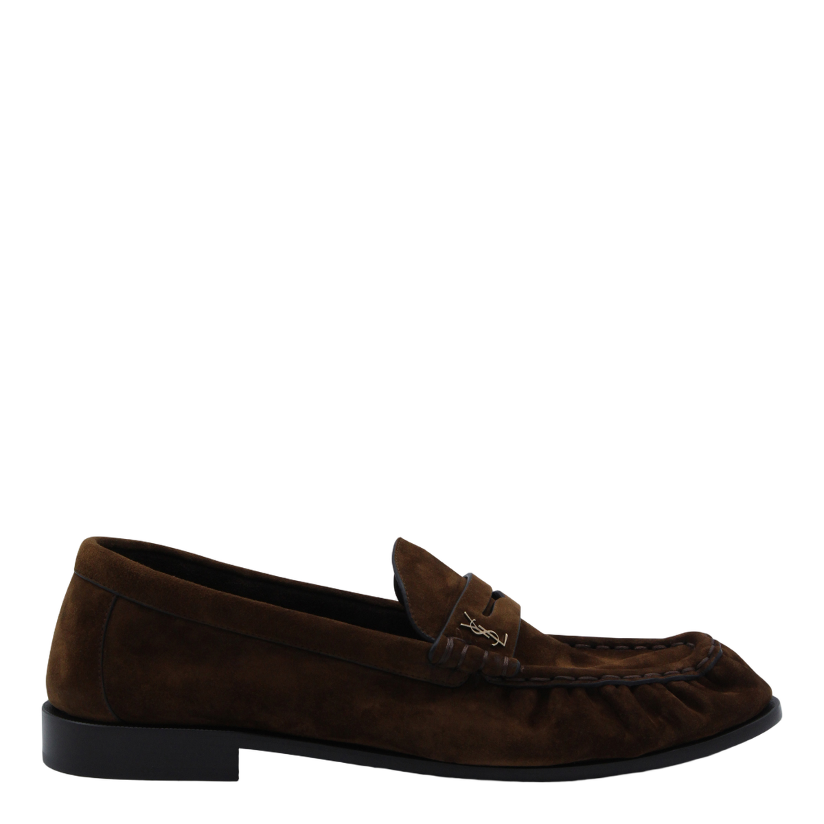 Rich Brown Suede Loafers With Moccasin Stitching