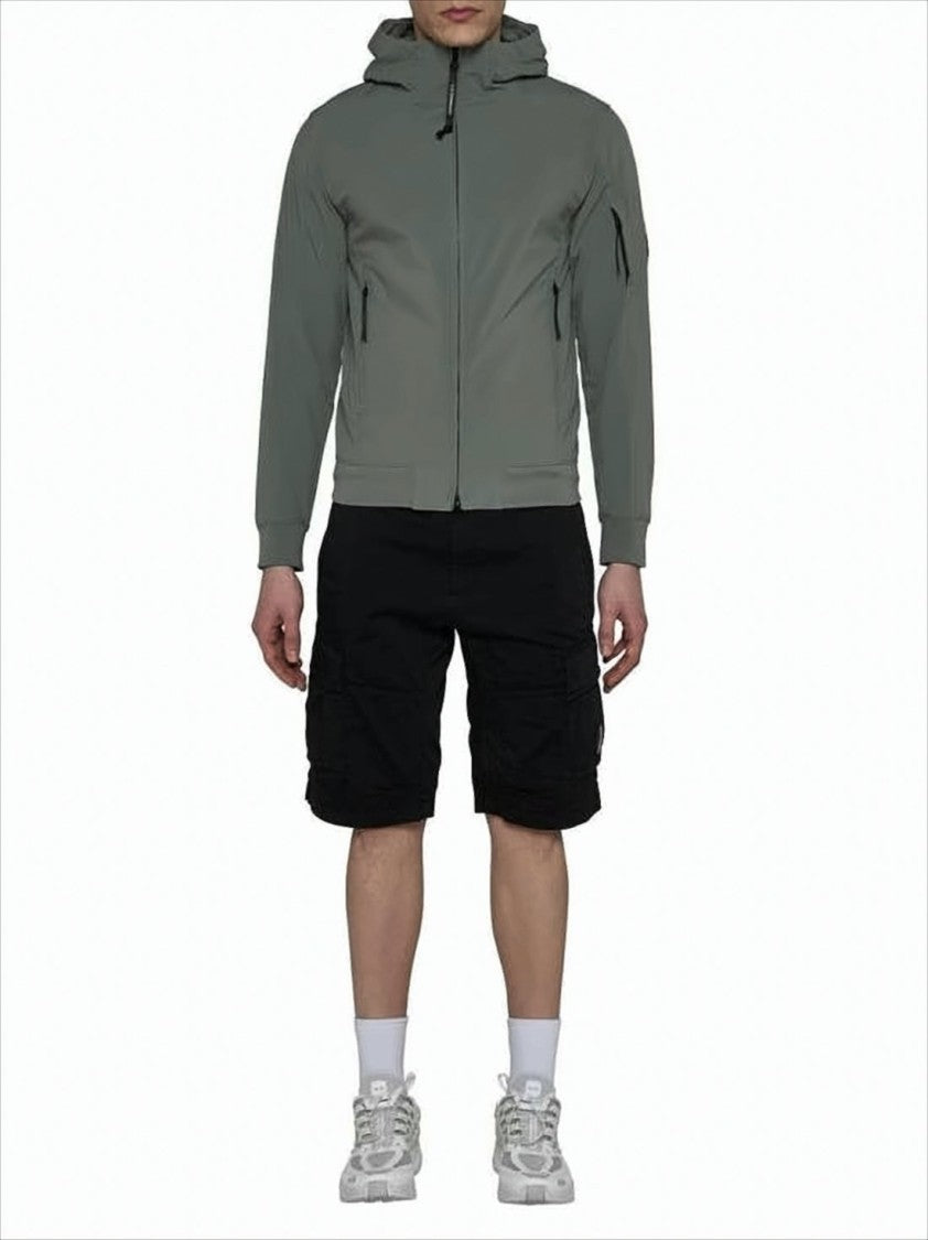 Hooded Grey Jacket With Zippered Pockets And Ribbed Cuffs