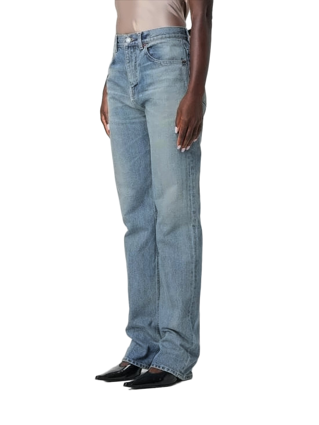 Straight-Leg Light Blue Denim Pants