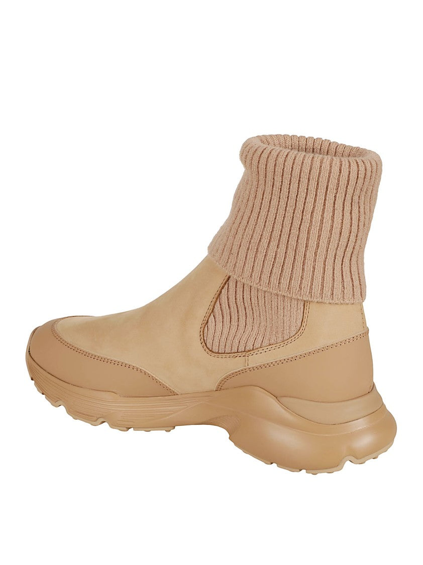 Beige Slip-On Boots With Elasticated Panels