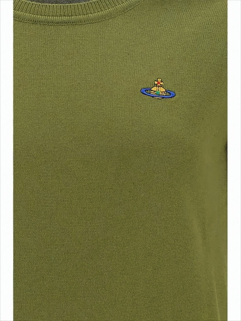 Cropped Knit Sweater with Embroidered Emblem