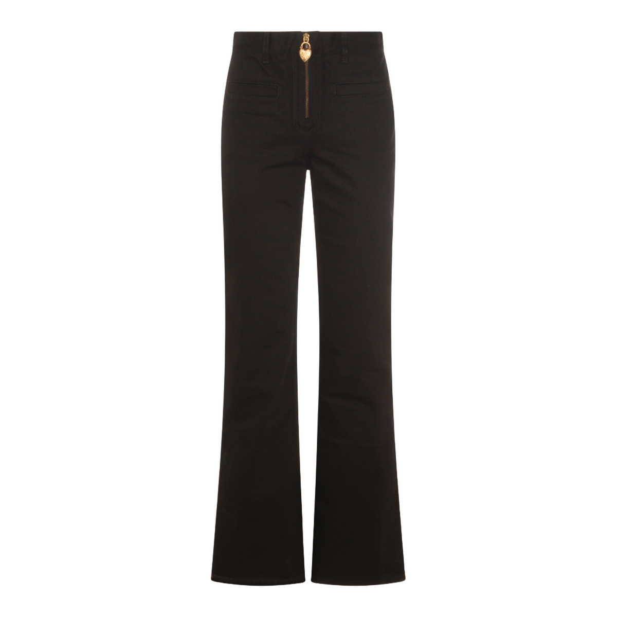 High-Waisted Flared Black Jeans with Gold Accents