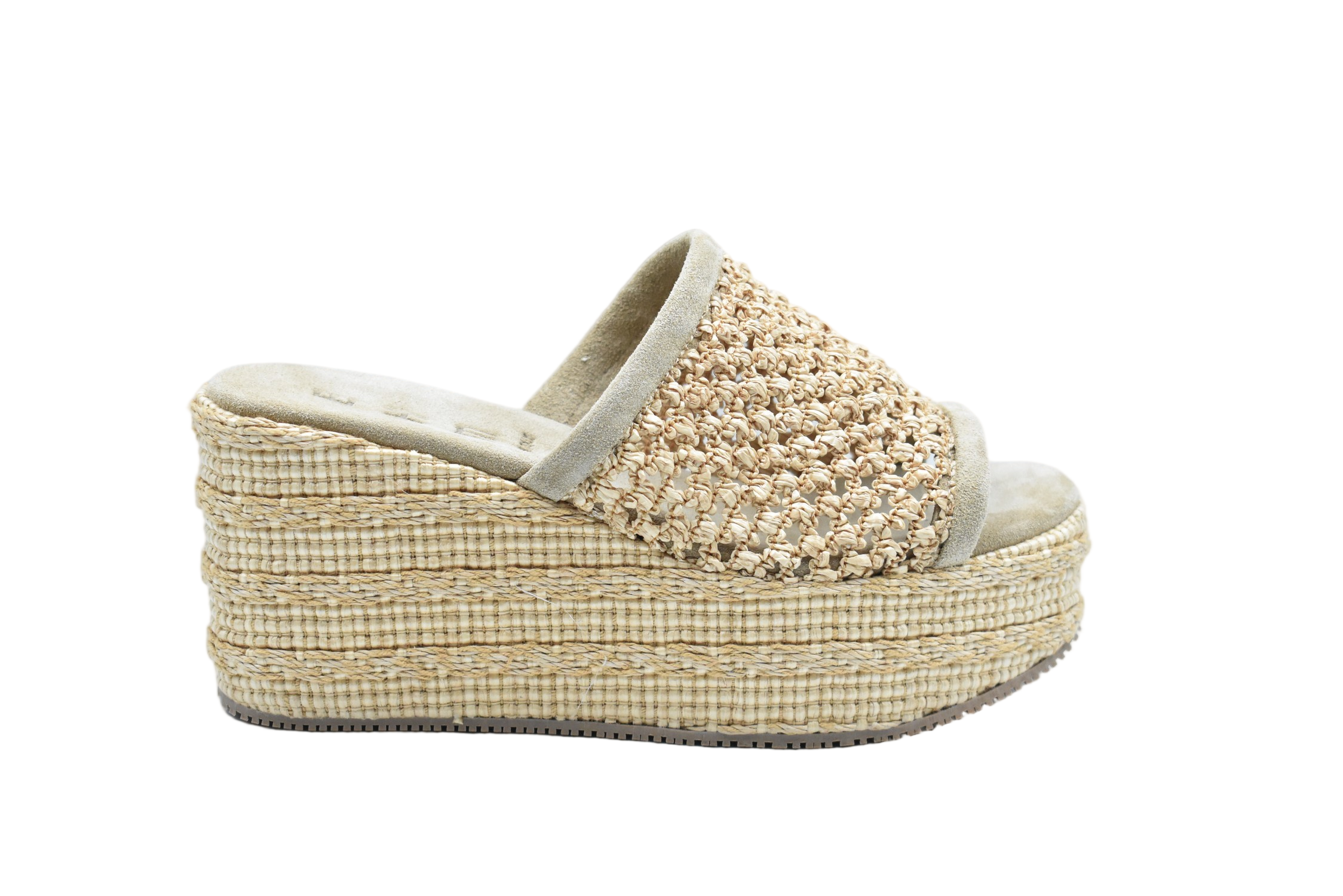 Platform Wedge Sandals With Woven Natural Fiber Upper