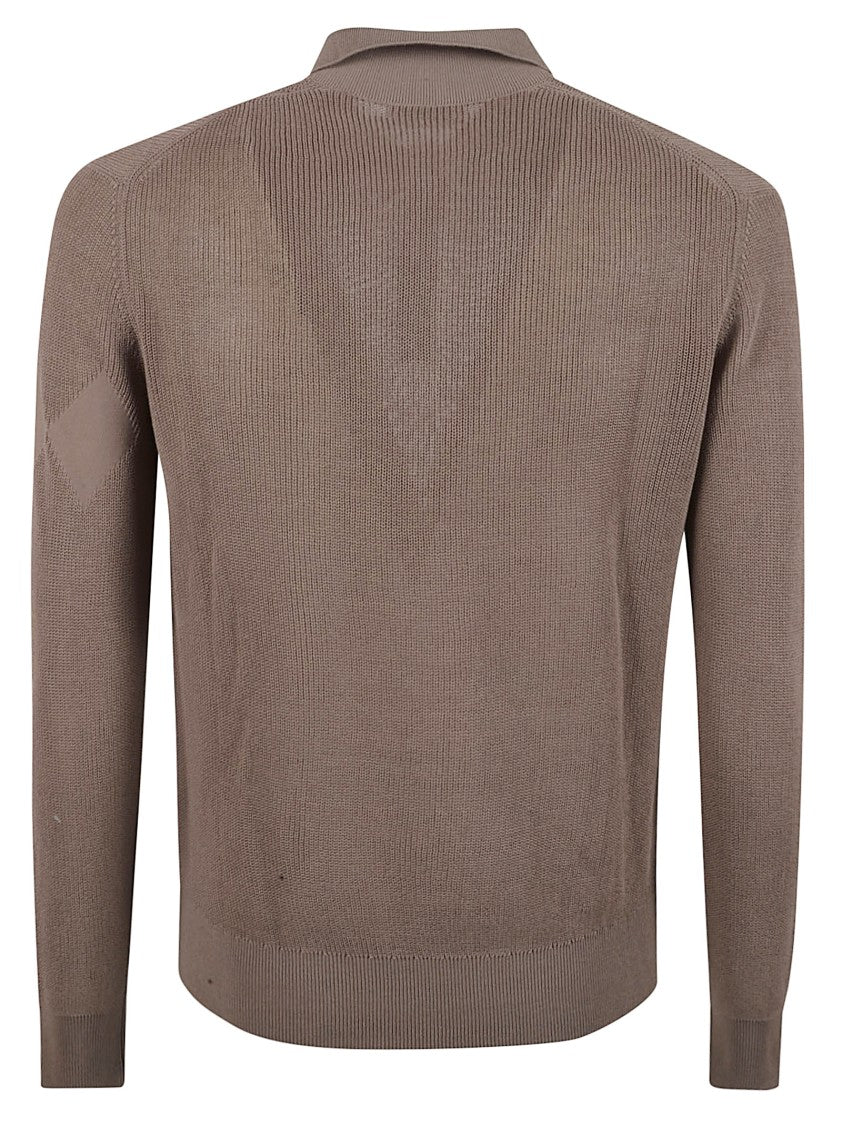 Textured Knit Long-Sleeved Polo