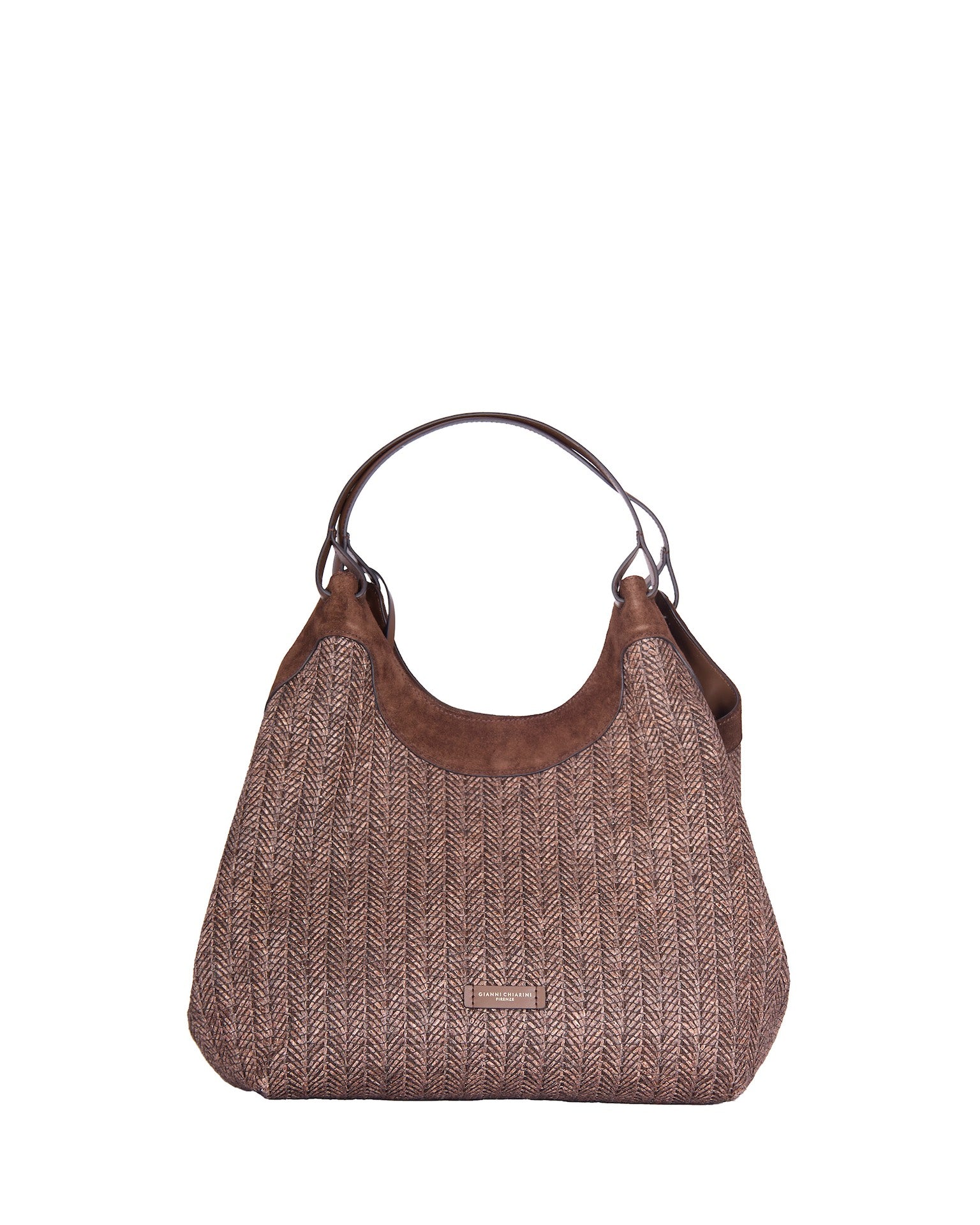 Herringbone Pattern Shoulder Bag With Suede
