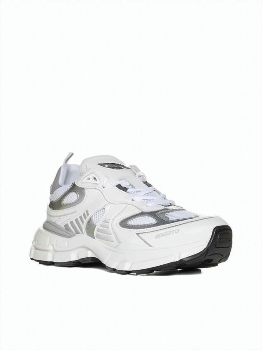 Layered Leather and Mesh White Sneakers