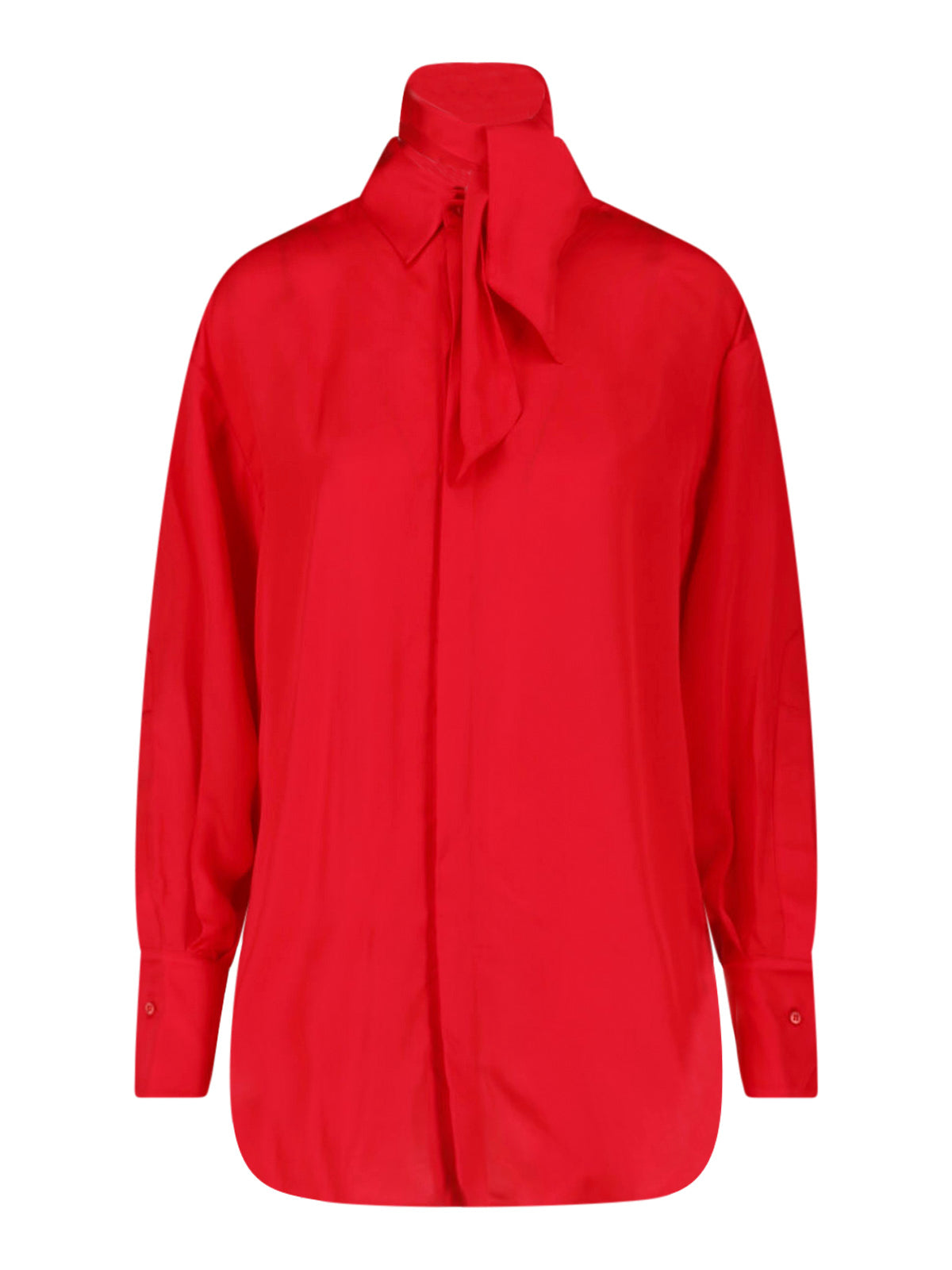 Red Voluminous Sleeve Scarf Detail Blouse