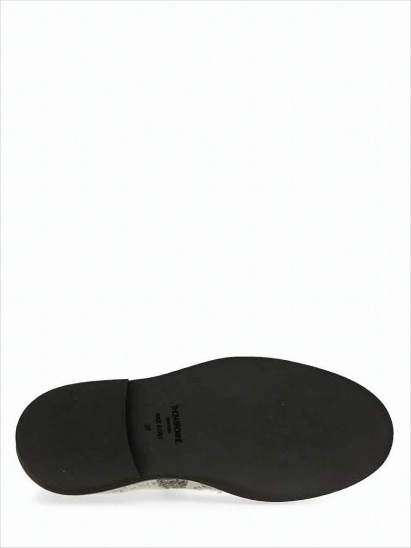 Textured Fabric Mary Jane Flats with Gold-tone Buckle