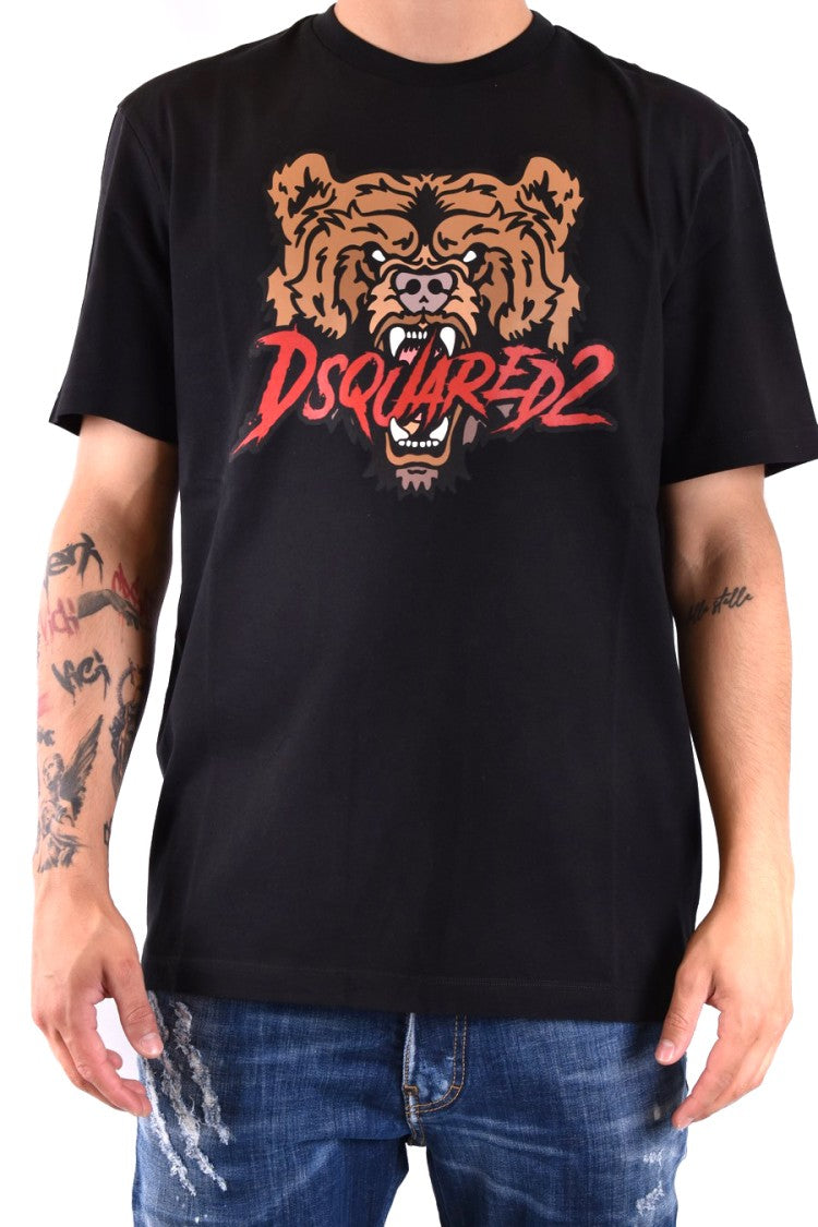 T-shirt z nadrukiem niedźwiedzia o swobodnym kroju