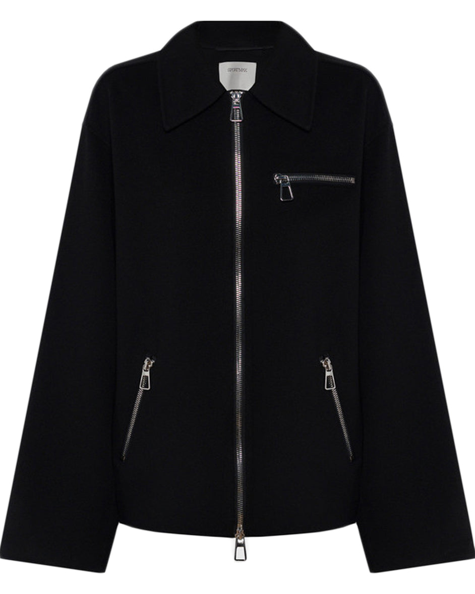 Minimalist Black Wool Jacket With Zip Pockets