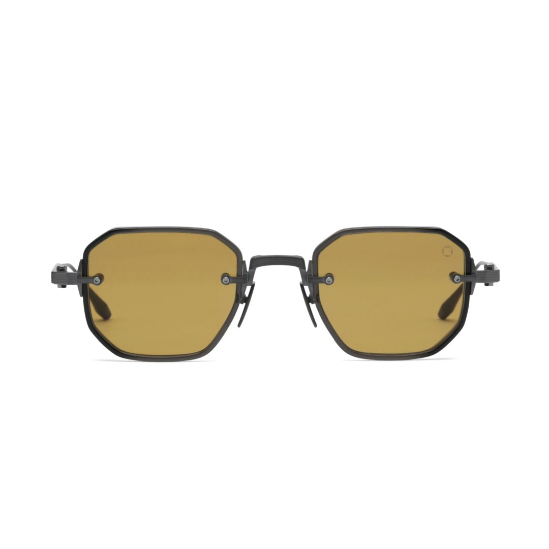 Aks-307 Geometric Black Sunglasses with Amber Tinted Lenses