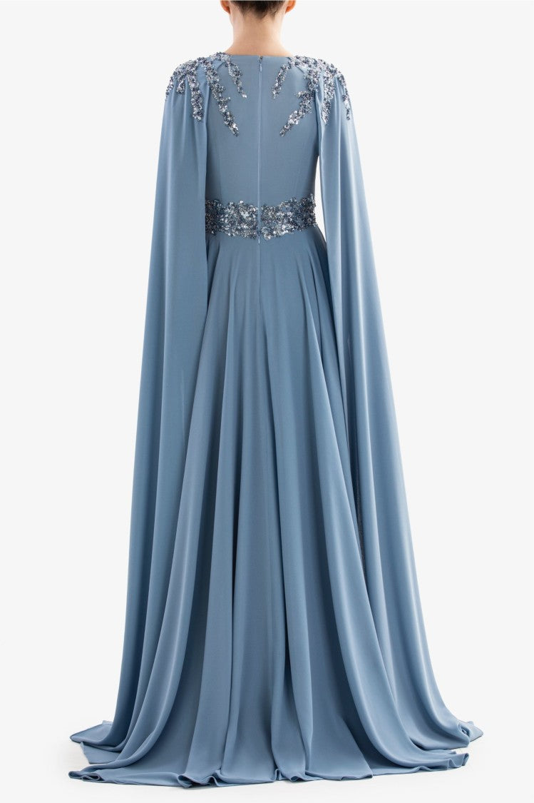 Crepe Dress With Cape