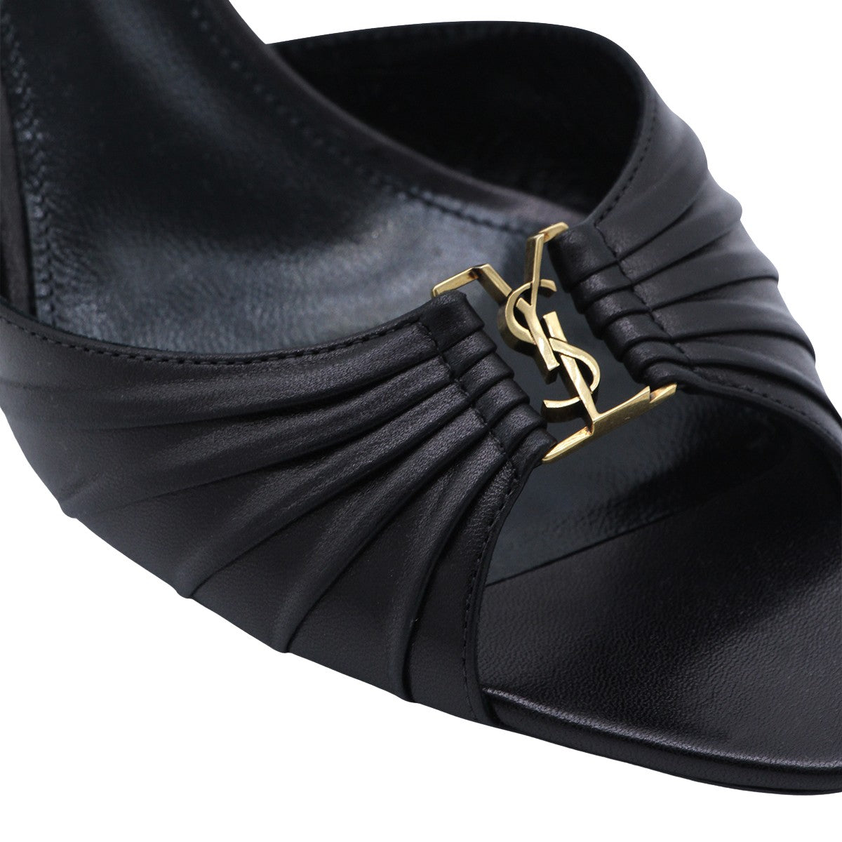 Open-Toe Gathered Leather Sandals