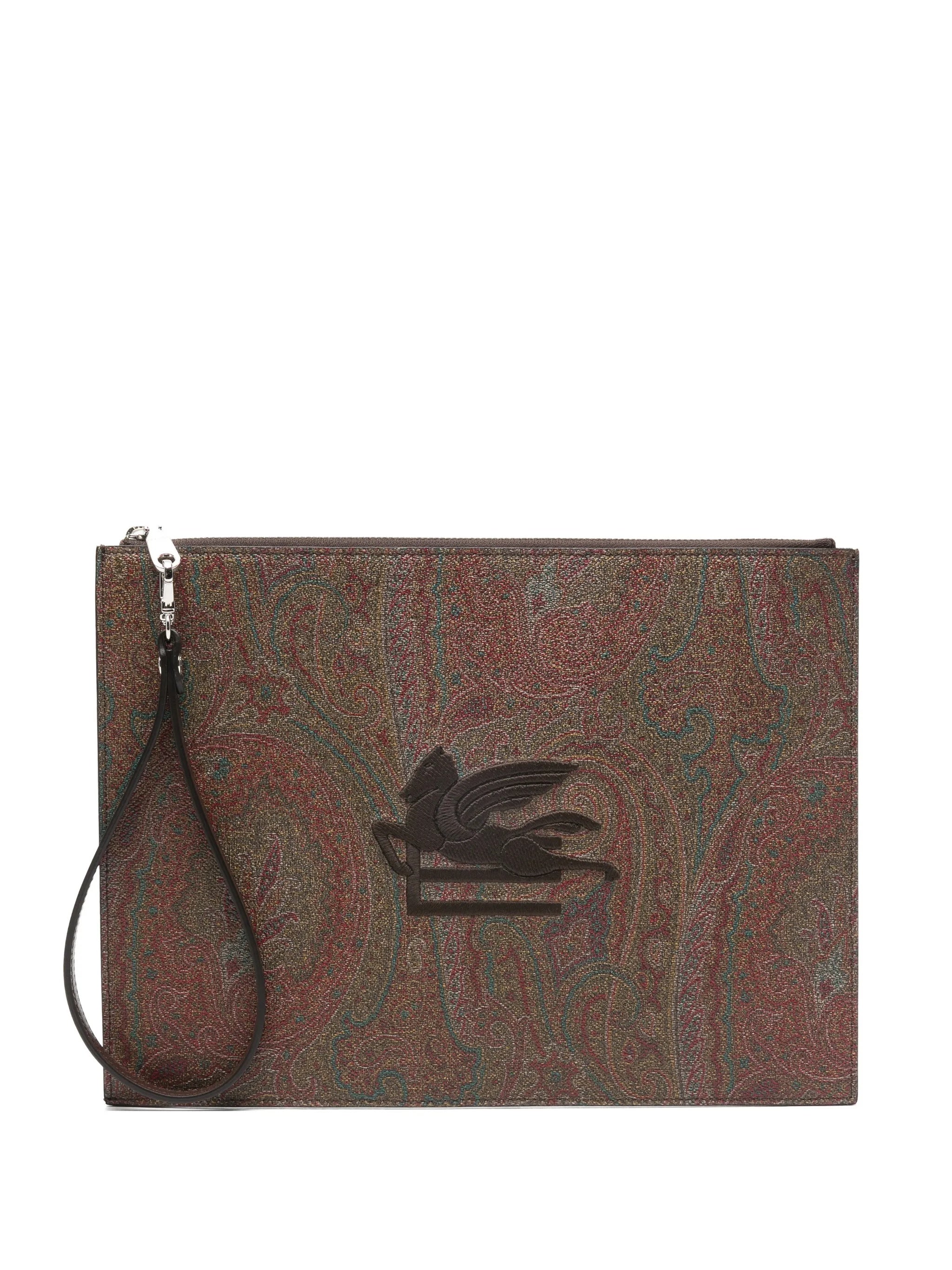 Rectangular Brown Paisley Pattern Wristlet Pouch