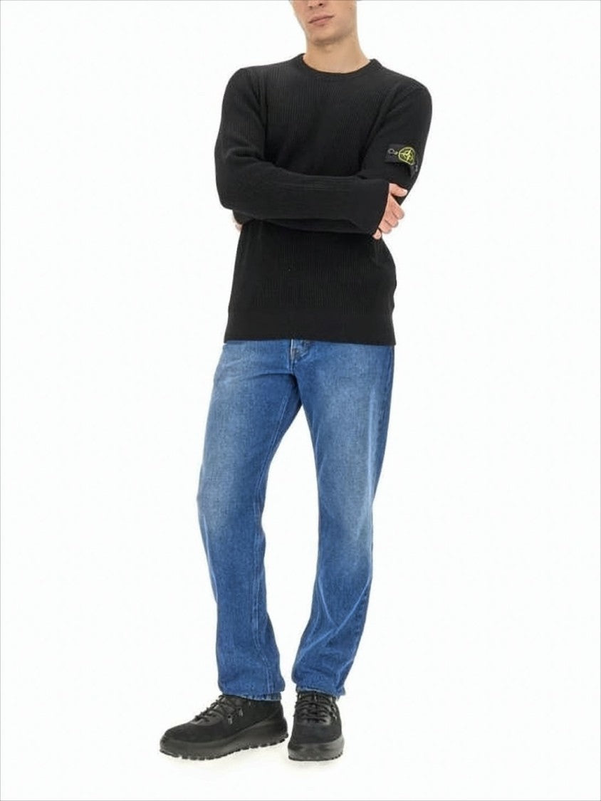 Ribbed Wool Sweater with Distinctive Logo Patch