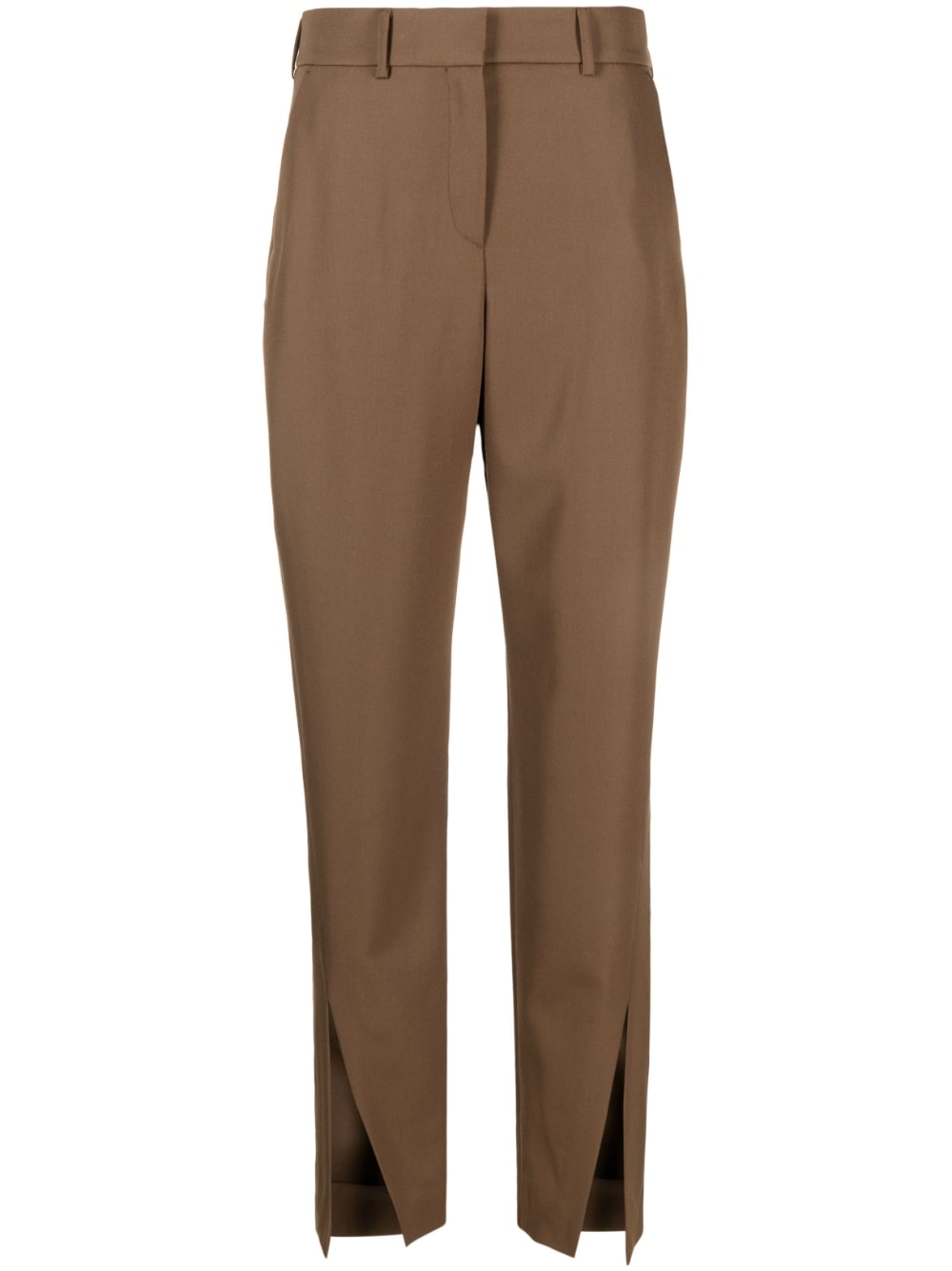 Tobacco Brown Slit-Detail Tapered Trousers