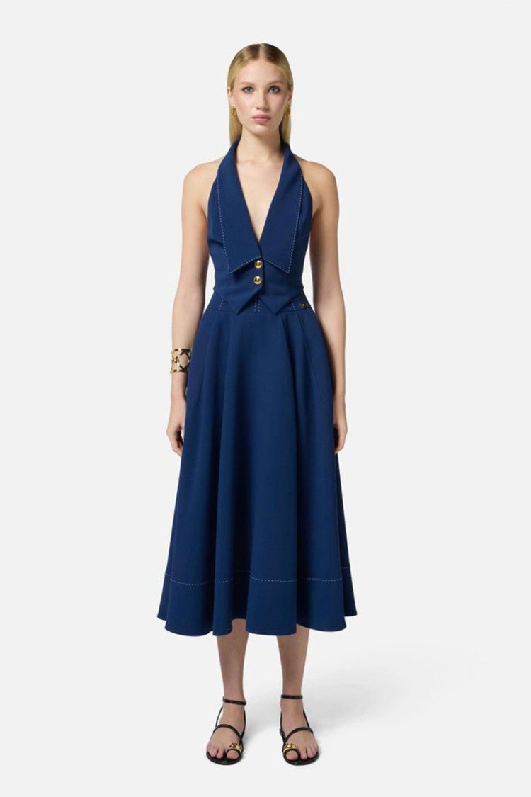 Blue Tailored Coat With Distinguished V-Neckline
