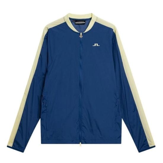 Lightweight Deep Blue Jacket with Contrasting Beige Stripes