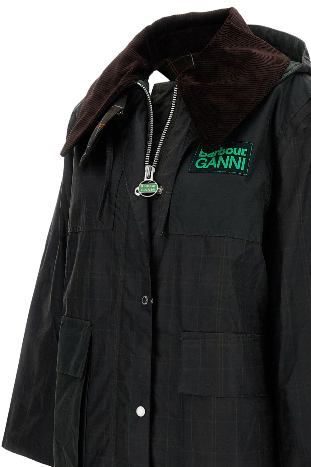 Ganni-Style Tartan Duffle Coat With Large Corduroy Collar