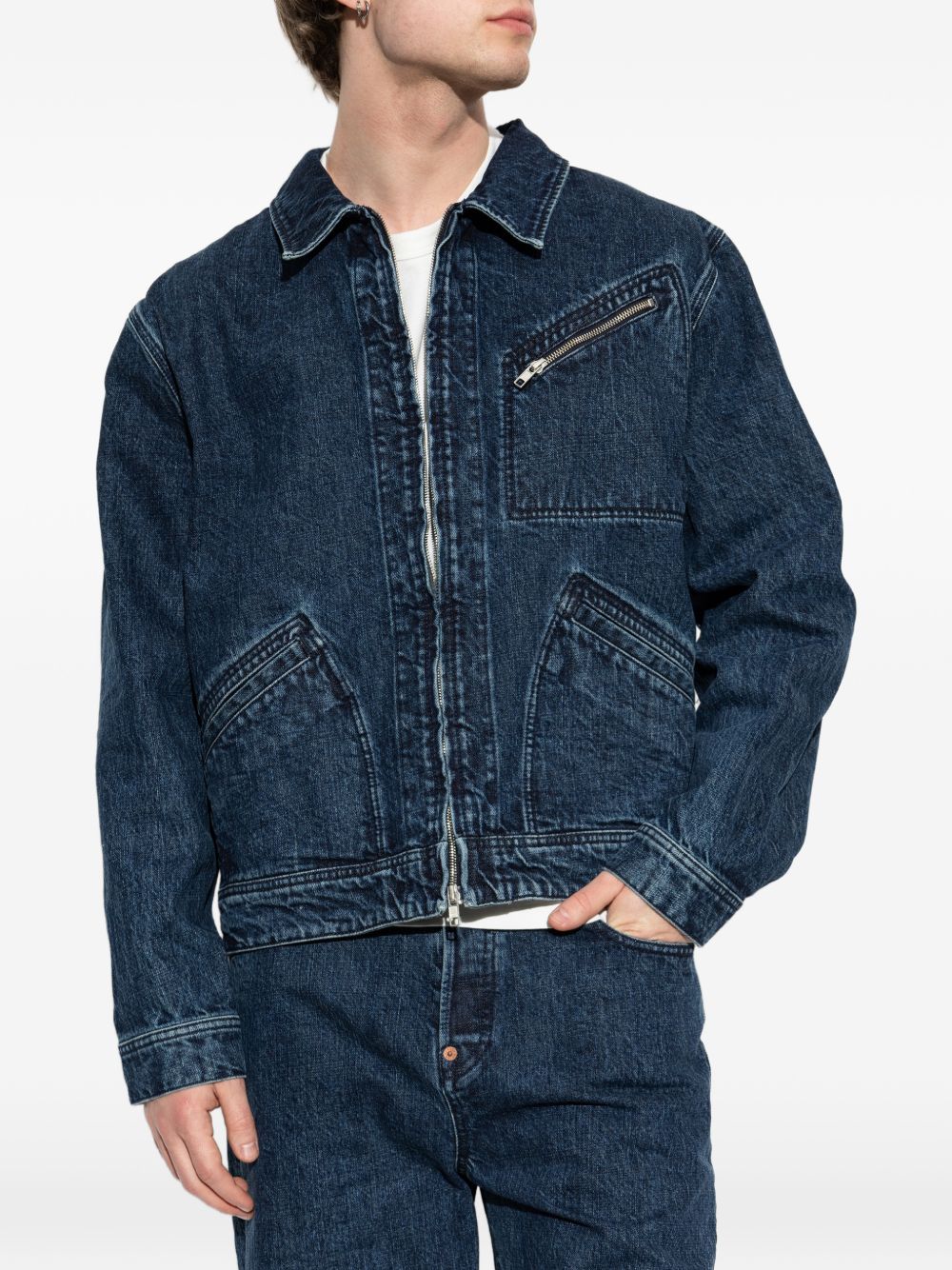 Classic Minimalist Zip Front Denim Jacket