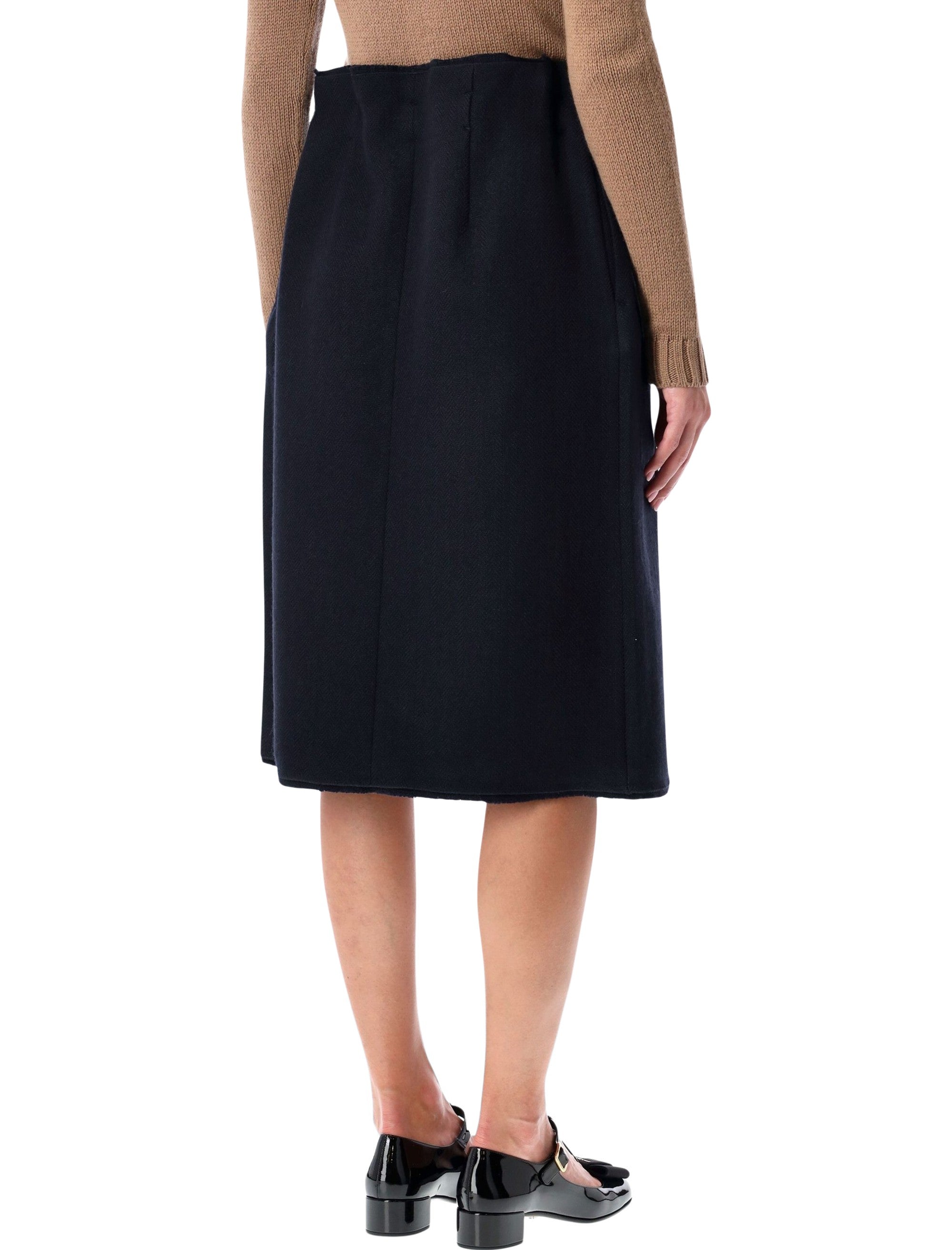 Chevron Wool Midi Skirt With Bow Detail