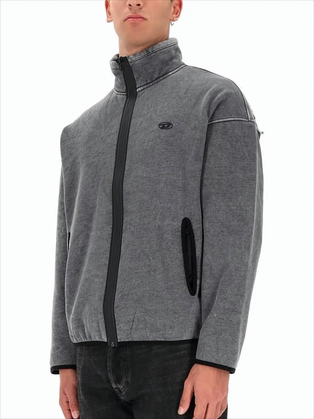 Boxy Grey Jacket with Textured Patch