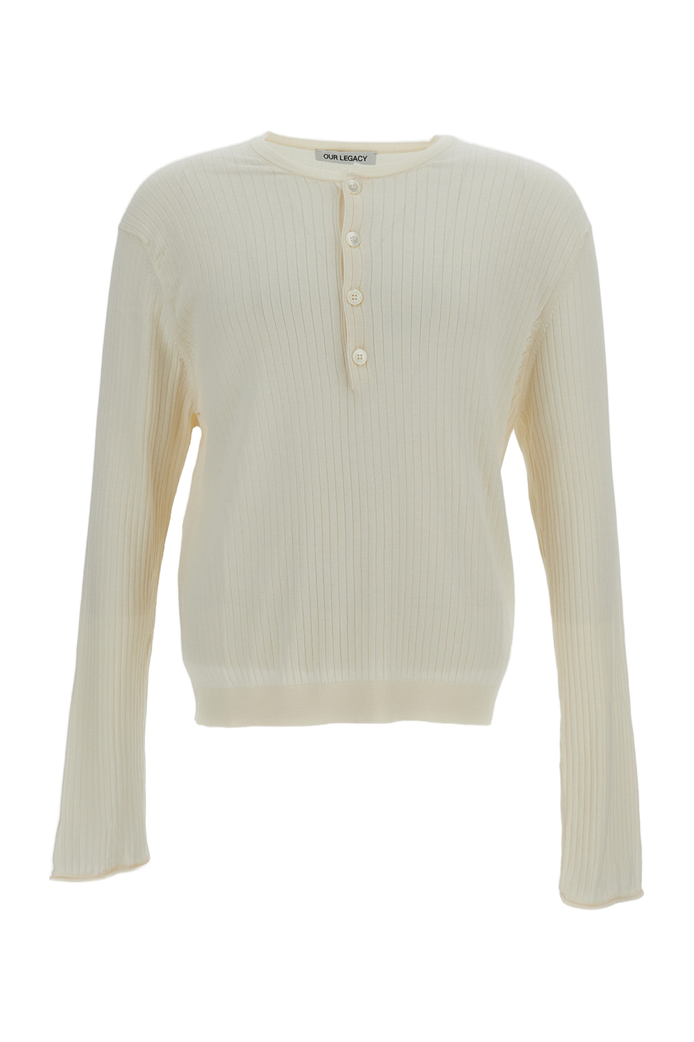 White Fine Henley Cotton Knit