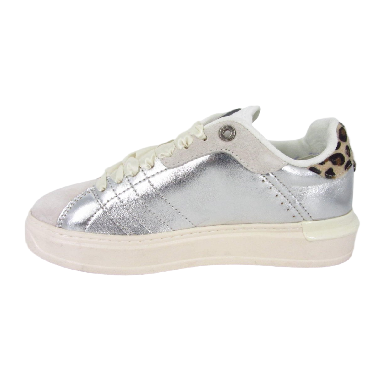 Metallic Silver And Beige Suede Low-Top Shoes