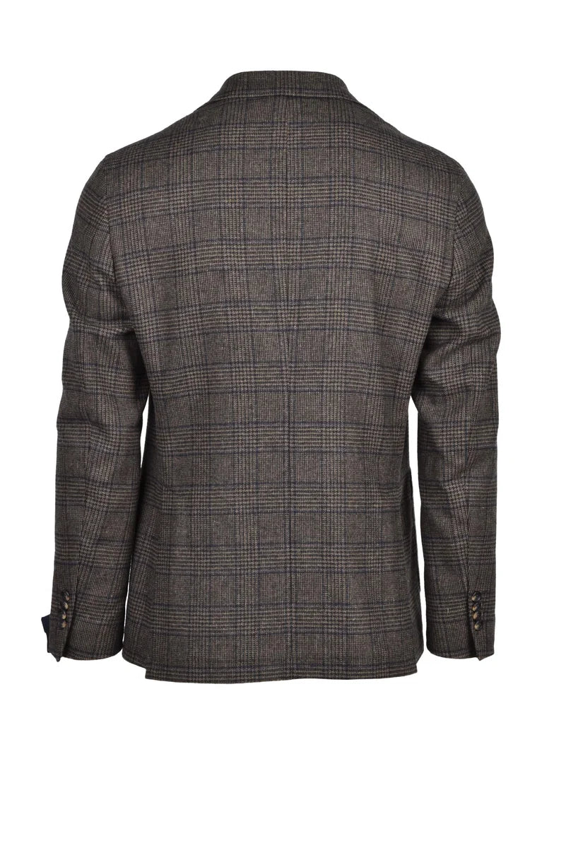 Tailored Khaki Blazer with Checkered Pattern