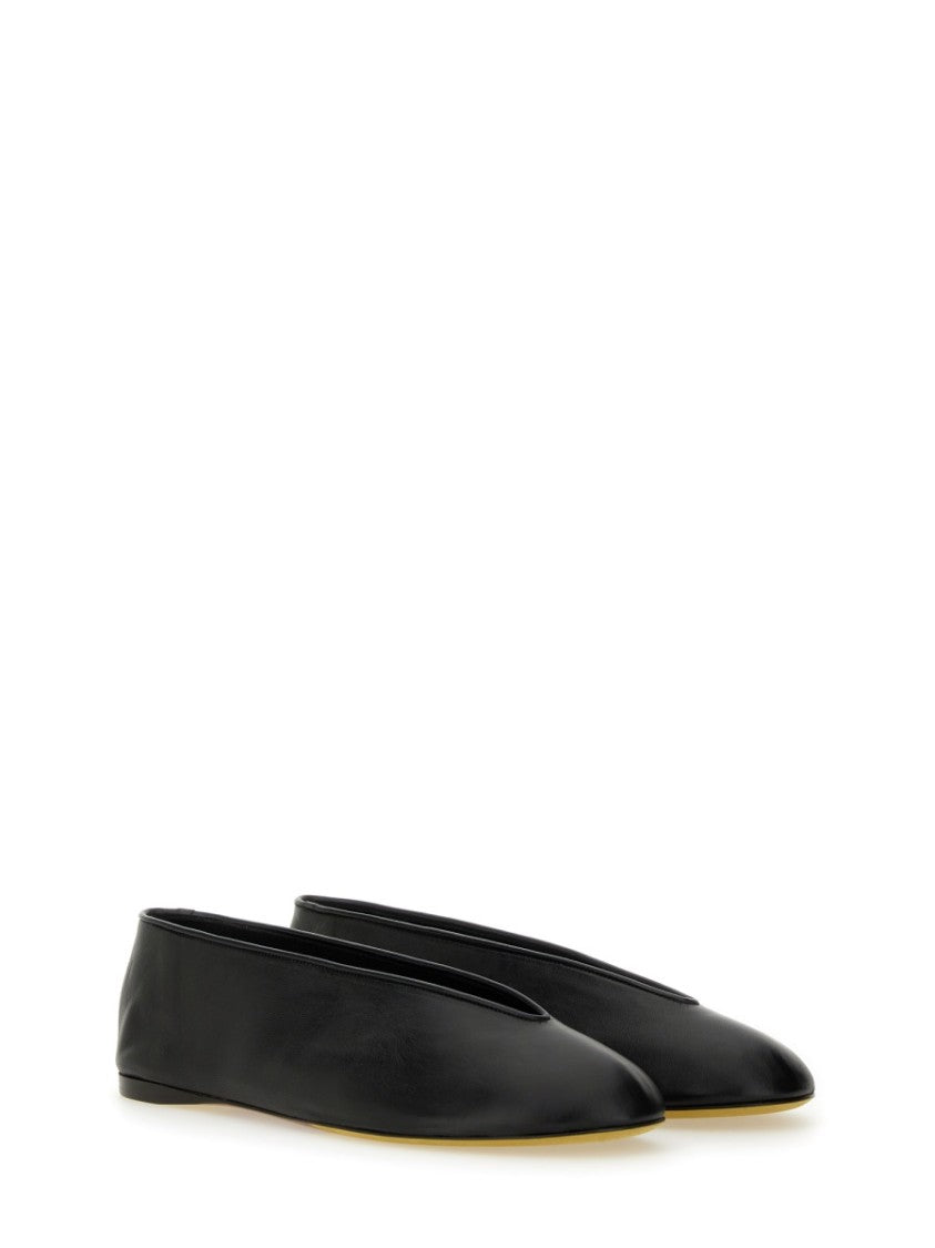 "Duck" Dancer Black Leather Flats