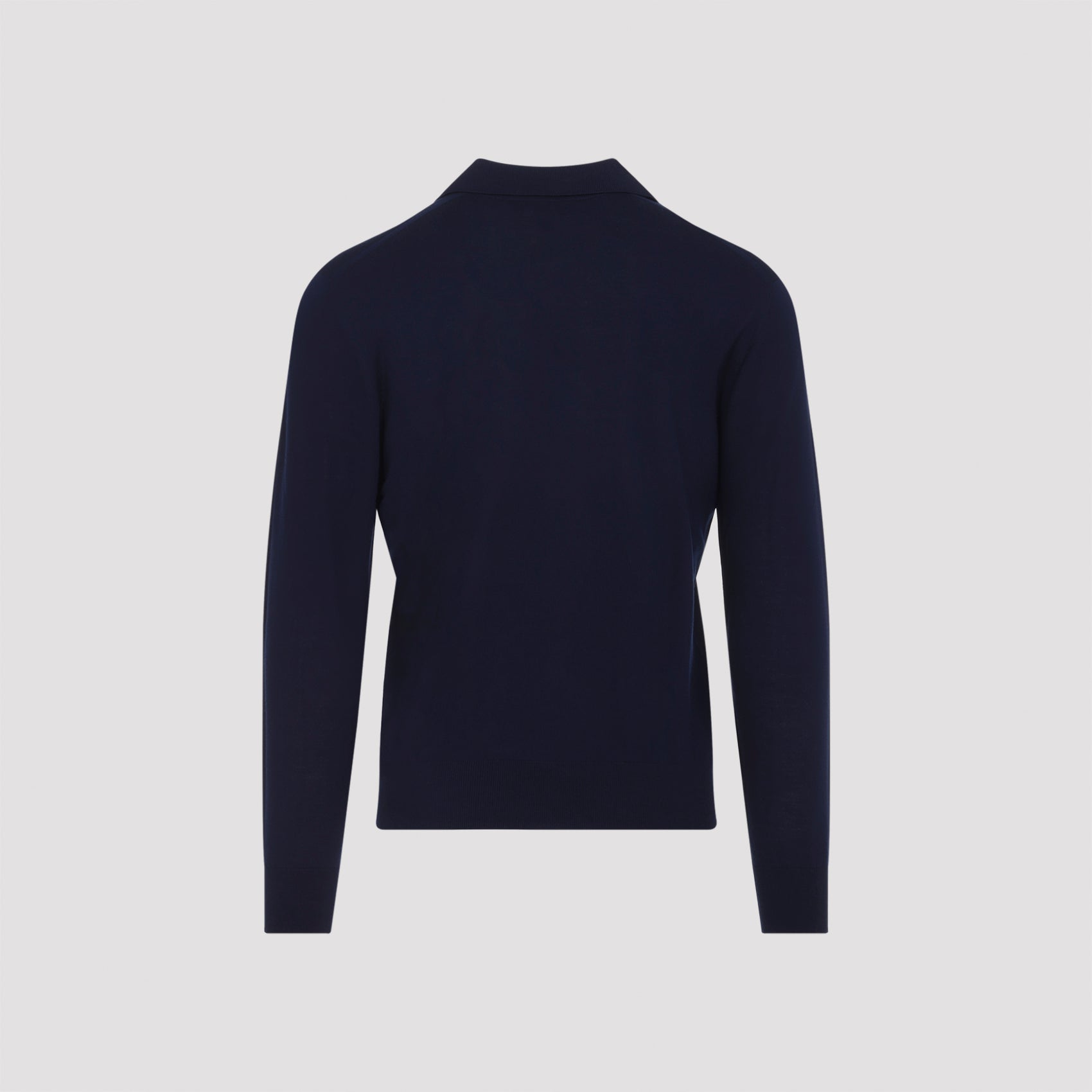 Deep Navy Virgin Wool Sweater With Subtle Collar